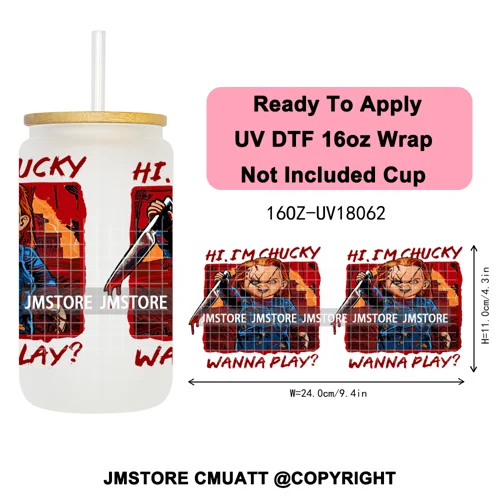 Scary Couple Halloween Villain UV DTF Cup Wrap Ready To Apply Transfer Stickers Durable 16OZ Tumbler Wraps For Libbey Glass Can