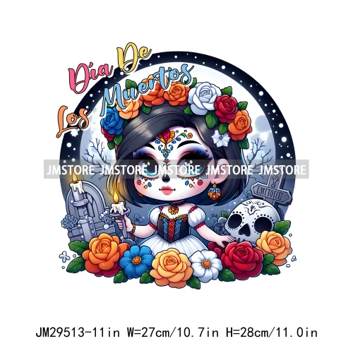 Dia De Los Muertos Mexicao Concha Ghost Cartoon Hispanic Halloween Iron On DTF Transfers Stickers Ready To Press For Clothing