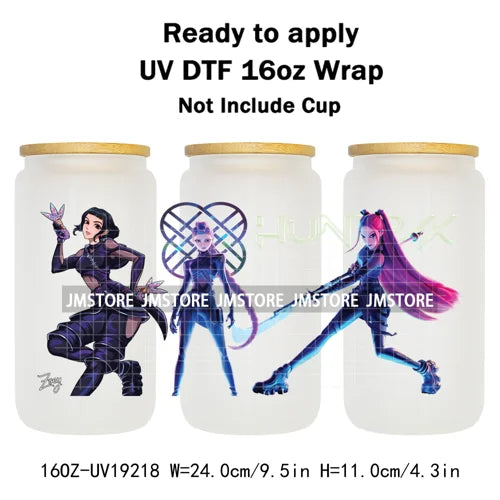 Demon Hunters Inspired Kpop Girls Bands UV DTF Transfer Sticker Durable Cup Tumbler Wrap For 16OZ Libbey Glass Wraps Bottle Mug
