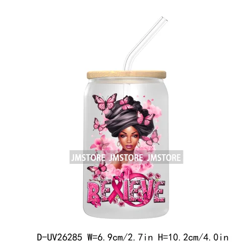 Afro woman Breast Cancer UV DTF Transfer Stickers Decals For Libbey Cold Cups Mugs Tumbler Custom Logo Labels Hope Cancer Nail