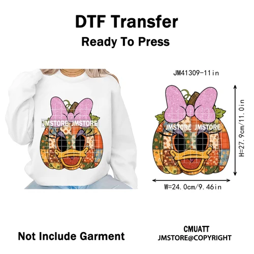Preppy Floral Cartoon Friends Fall Patchwork Pumpkin Halloween Iron on Washable DTF Transfer Stickers Ready to Press for Clothes