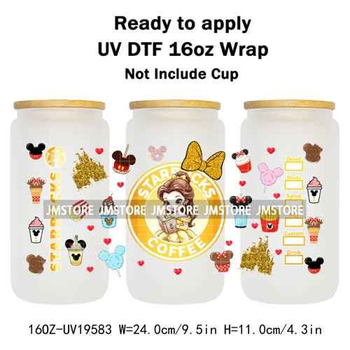 Coquette Bow Baby Toddler Princess UV DTF Cup Wraps Ready To Apply Transfer Stickers For 16OZ Libbey Glass Can Mug Faux Glitter