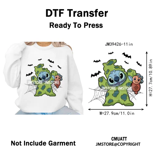 Spooky Vibes Horror Trick Or Treat Cartoon Animal Pumpkin Bats Iron on DTF Washable Transfers Sticker Ready to Press for Hoodies