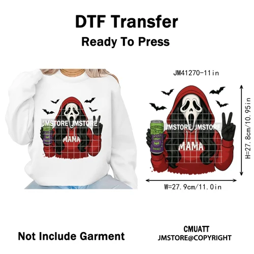 Creepy Killer Mama Club Halloween Spooky Vibes Horror Mom Iron on Washable DTF Transfer Stickers Ready to Press for T-shirts Bag