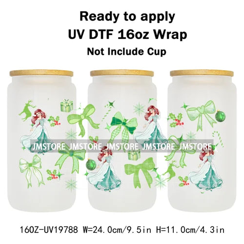 Coquette Princess Christmas Gifts 16OZ UV DTF Cup Wraps Ready To Apply Waterproof Transfer Stickers For Libbey Glass Can Cartoon
