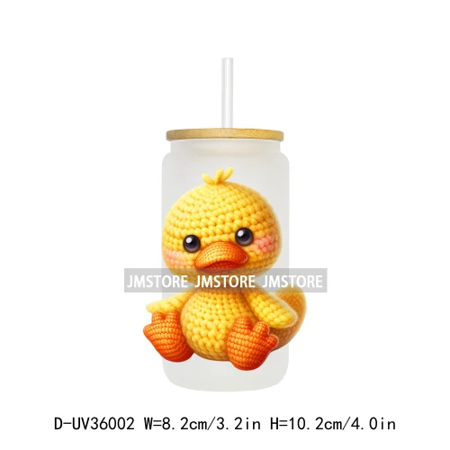 Watercolor Knitted Cute Animals UV DTF Transfer Stickers Decals Ready To Apply Waterproof For 16OZ Libbey Glass Can Cups Tumbler