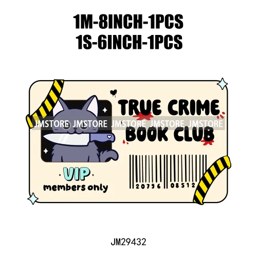 Halloween Vibes Cozy Read Spooky Ghost True Crime Book Club Card Logos Iron On DTF Transfer Stickers Ready To Press For Clothing