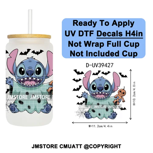 Witch Cartoon Horror Halloween Mummy UV DTF Transfer Stickers Decals Ready To Apply Waterproof For 16OZ Libbey Glass Can Tumbler