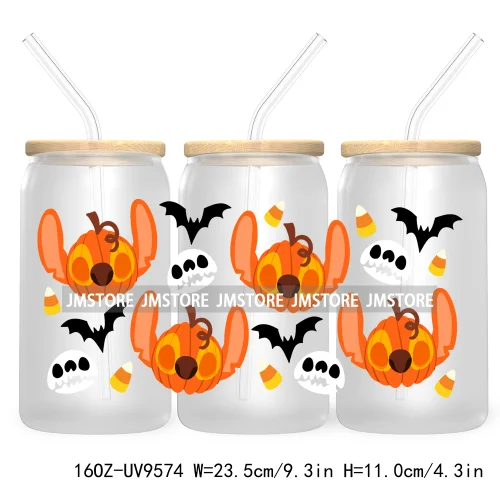 Halloween Cartoon 16OZ UV DTF Cup Wrap Transfer Stickers Custom Labels Waterproof Logo For Libbey Glass Can Pumpkin Season Vibes