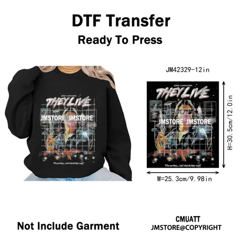 12in Retro Halftone Movie Halloween Spooky Popular Shows Iron on DTF Washable Transfers Stickers Ready to Press for Hoodies