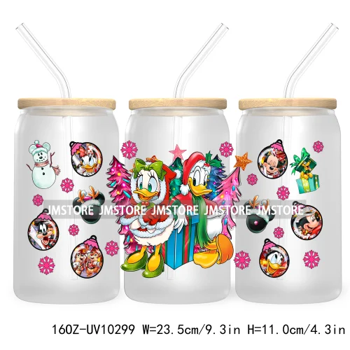 Princess Christmas Cartoon Friends 16OZ UV Cup Wrap DTF Transfer Stickers For Libbey Glass Can Cups Tumbler Magical Kingdom Vibe