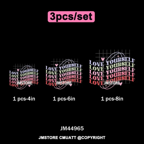 Self Love Club Mental Health Quotes Positive Inspirational Iron on Washable DTF Transfers Stickers Ready to Press for Clothing