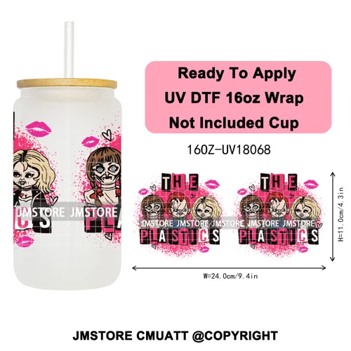Scary Couple Halloween Villain UV DTF Cup Wrap Ready To Apply Transfer Stickers Durable 16OZ Tumbler Wraps For Libbey Glass Can