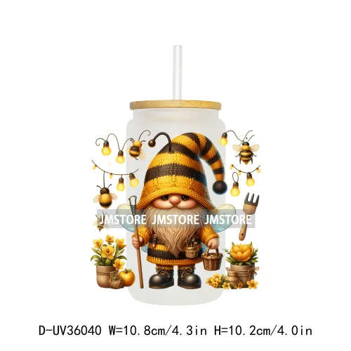 Honey Spring Bee Gnome Floral UV Sticker Decals For Libbey Cold Cups Mugs Tumbler Transfer Sticker Waterproof High Quality Label