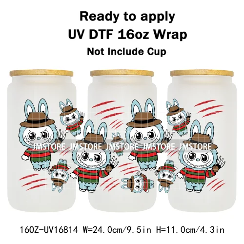 Laboo Killers Horror Halloween Monster Doll UV DTF Wraps Transfer Sticker Waterproof High Quality For 16OZ Libbey Glass Can Mugs
