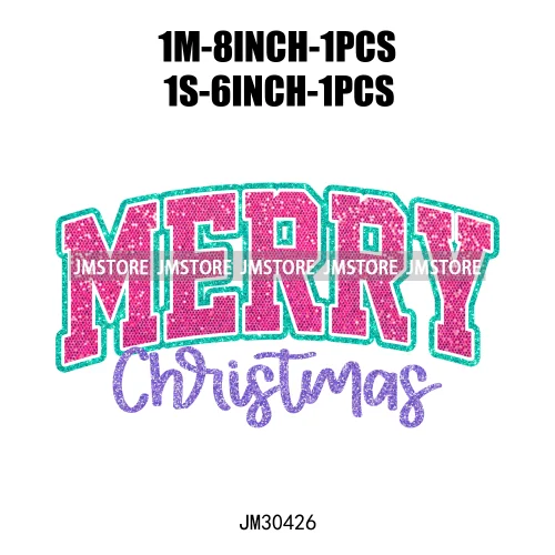 Colorful Holly Jolly Vibes Faux Glitter Christmas Santa Sleigh All Day Iron On DTF Transfers Stickers Ready To Press For Clothes