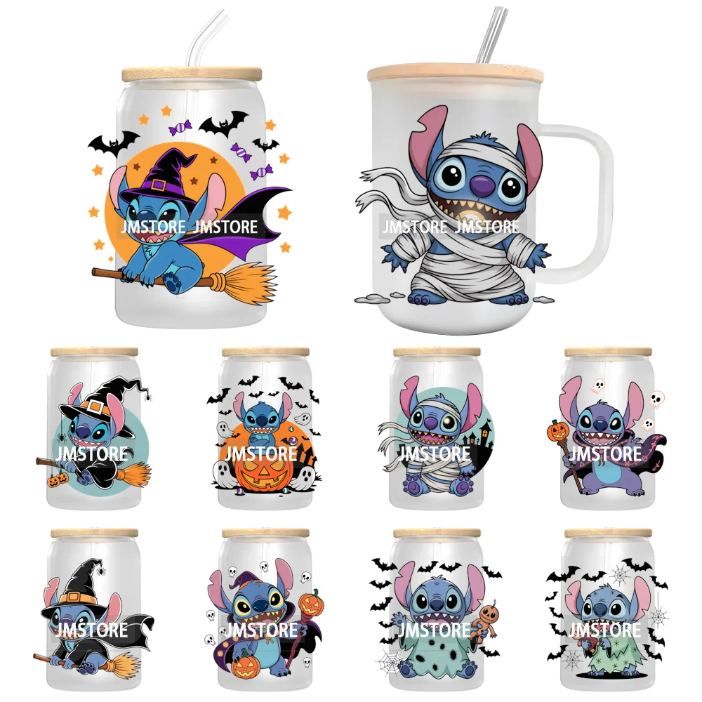 Witch Cartoon Horror Halloween Mummy UV DTF Transfer Stickers Decals Ready To Apply Waterproof For 16OZ Libbey Glass Can Tumbler