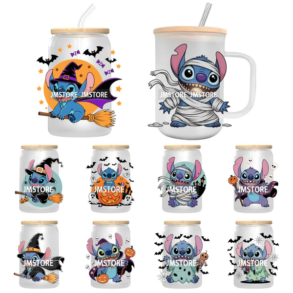 Witch Cartoon Horror Halloween Mummy UV DTF Transfer Stickers Decals Ready To Apply Waterproof For 16OZ Libbey Glass Can Tumbler