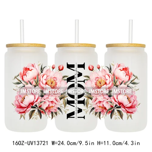 Strong Mom Butterfly Floral Mother's Day 16OZ UV DTF Cup Wraps Ready To Apply Waterproof Transfer Stickers For Libbey Glass Can