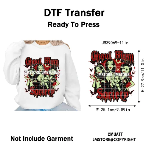 Ghoul Mum Witchy Halloween Horror Killer Movie Character Iron on DTF Washable Transfer Stickers Ready to Press for T-shirts Bags