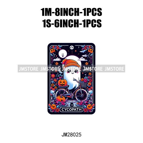 Custom Spooky Season Ghost Cycopath Skull Halloween Tarot Card DTF Iron On Heat Press Transfer Stickers Printing For Hoodies