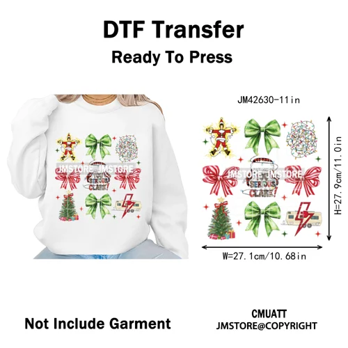 Retro Coquette Bows Holiday Christmas Movie Cartoon Kids Lover Iron on DTF Washable Transfer Stickers Ready to Press for Garment