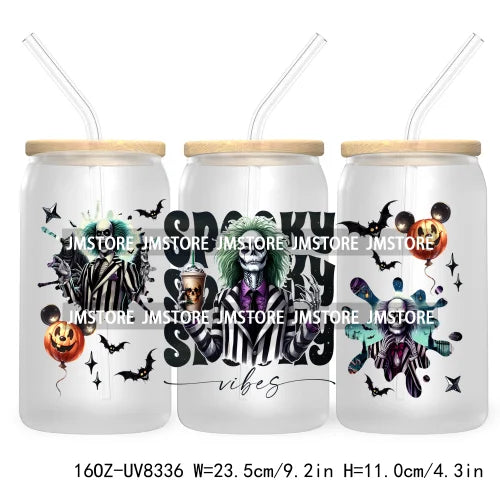 Spooky Vibes Coffee 16OZ UV DTF Cup Wrap Transfers Stickers Custom Labels Durable Waterproof Logo For Libbey Glass Can Halloween