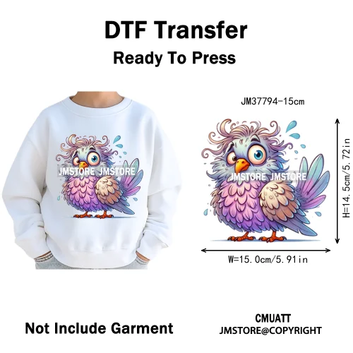 15cm 5.9in Kids Cute Nursery Thermal Printed Bird Fly Animal Washable Iron on DTF Transfers Stickers Ready to Press for Textile