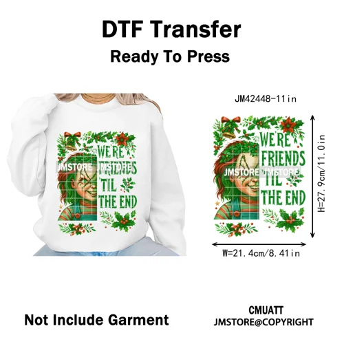 Funny Brushstroke Bubble Cartoon Christmas Killer Movie Xmas Iron on DTF Washable Transfers Stickers Ready to Press for Textiles