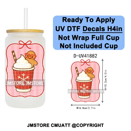 Preppy Christmas Stamps Xmas Card UV DTF Transfer Stickers Decals Ready To Apply Waterproof For 16OZ Libbey Glass Can Tumbler