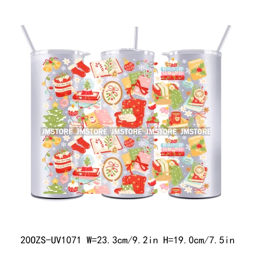 Girly Holiday Christmas Trees 20OZ Tumbler Wraps Ready To Ship UV DTF Transfer Stickers Waterproof Prints For Skinny Tumbler