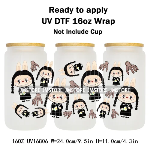 Laboo Killers Horror Halloween Monster Doll UV DTF Wraps Transfer Sticker Waterproof High Quality For 16OZ Libbey Glass Can Mugs