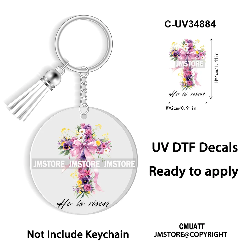 Christian Easter Eggs Bunny Mama Coquette Bow Good Quality WaterProof UV DTF Stickers For Round Circle Acrylic Keychain Keyring