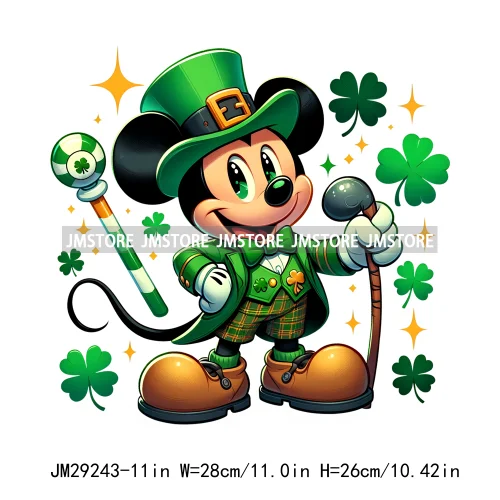 Cute Cartoon Character St Patrick's Irish Day Shamrock Lucky Vibes Iron On DTF Transfers Stickers Ready To Press For Hoodies