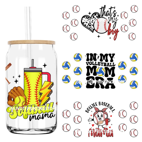 Sport In My Mom Era 16OZ UV DTF Cup Wrap Transfers Stickers Softball Custom Labels Durable Waterproof Logo For Libbey Glass Can