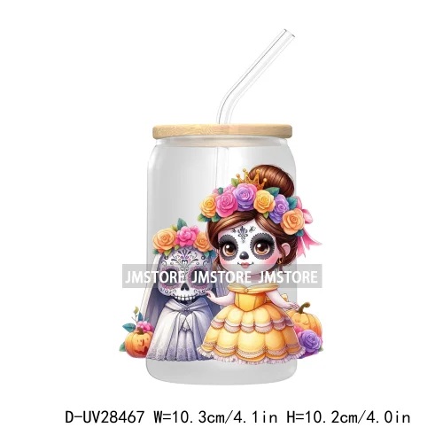 Cute Latina Cartoon Princess Baby Girl UV DTF Transfer Stickers Decals For Libbey Cold Cups Mug Tumbler Labels Sugar Skull Woman