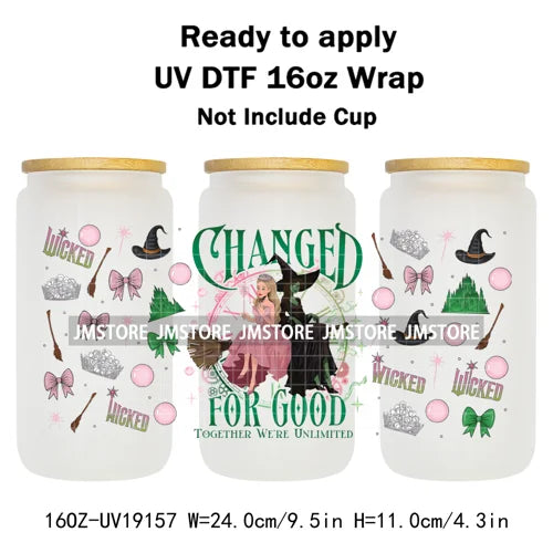 Coquette Green Pink Wicked Witch 16OZ UV DTF Cup Wraps Ready To Apply Waterproof Transfer Stickers For Libbey Glass Can Tumbler