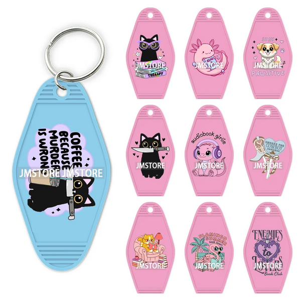 Reading Book Animals Mental Health UV DTF Motel Keychain Wraps Ready To Apply Waterproof High Quality Hotel Keychain Decals