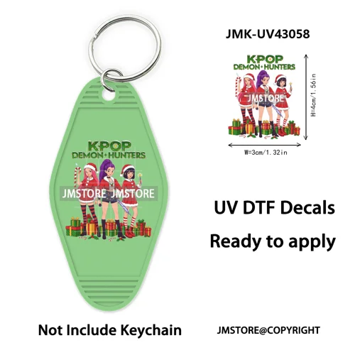 Christmas Kpop Team Demon Hunters Movie UV DTF Keychain Decals Ready To Apply Waterproof Durable Wraps For Hotel Motel Keychain