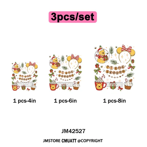 Magical Cartoon Girly Christmas Season Coquette Xmas Holiday Iron on DTF Washable Transfers Stickers Ready to Press for Textiles
