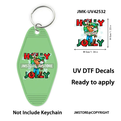 Trendy Christmas Cartoon UV DTF Keychain Wraps Ready To Apply Waterproof High Quality DIY Craft Decals For Hotel Motel Keychain