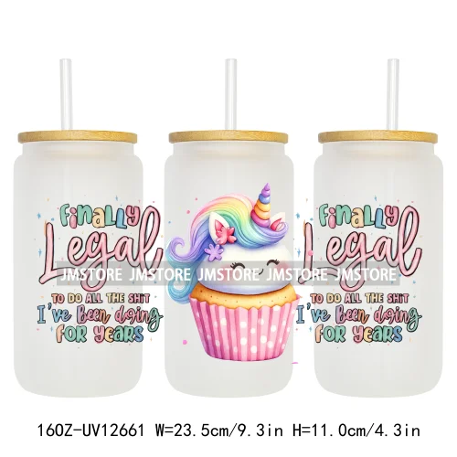 Unicorn Birthday Girl Gifts Coquette Bow Girly Princess 16OZ UV DTF Cup Wrap Transfer Stickers Waterproof For Libbey Glass Can