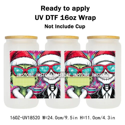 Mean Guy Christmas Movie Vacation Holiday 16OZ UV DTF Cup Wraps Ready To Apply Waterproof Transfer Stickers For Libbey Glass Can