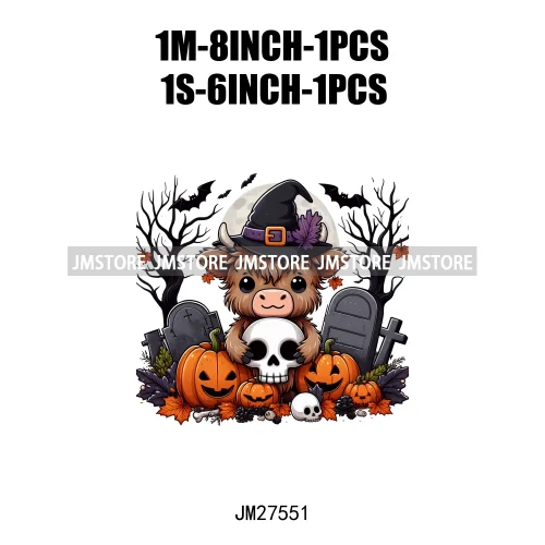 Ghost Highland Cows Western Pumpkin Skeleton Fall Dead Rip Coffin Cross Halloween DTF Iron On Transfers Stickers For Sweatshirt