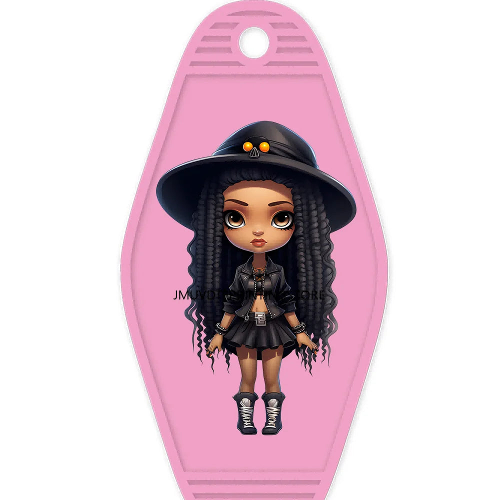 Halloween Pumpkin Cute Afro Girls High Quality WaterProof UV DTF Sticker For Motel Hotel Keychain Festival Gifts