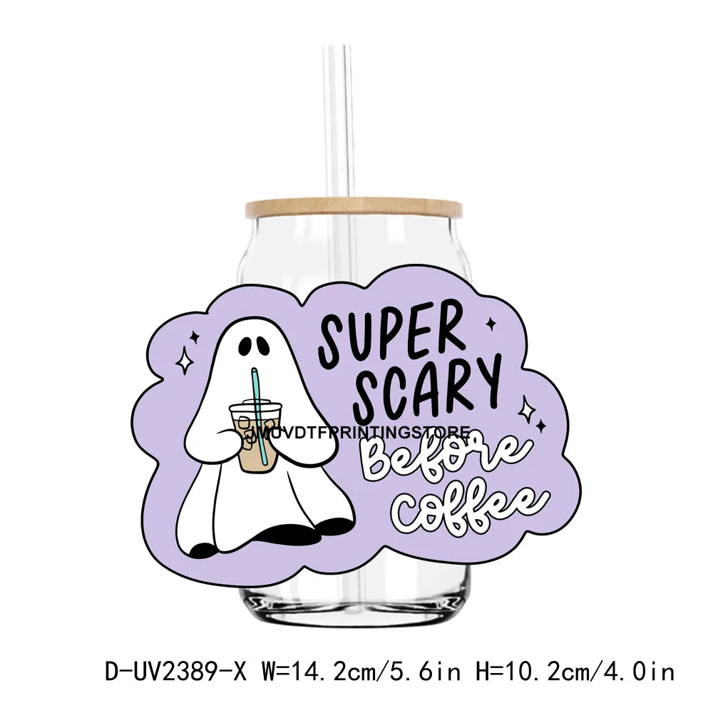 Boo Jee Cute Ghost With Coffee Halloween UV DTF Transfers Stickers Decals For Libbey Cold Cups Mugs Tumbler Waterproof DIY Craft