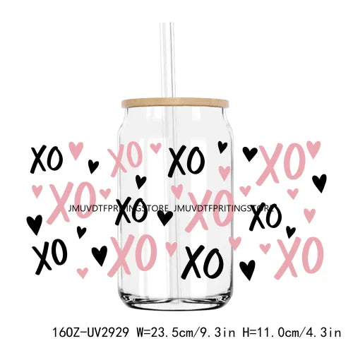 Leopard Hearts XOXO Valentines 16OZ UV DTF Cup Wrap Transfers Stickers Custom Labels DIY Waterproof Logo For Libbey Glass Can