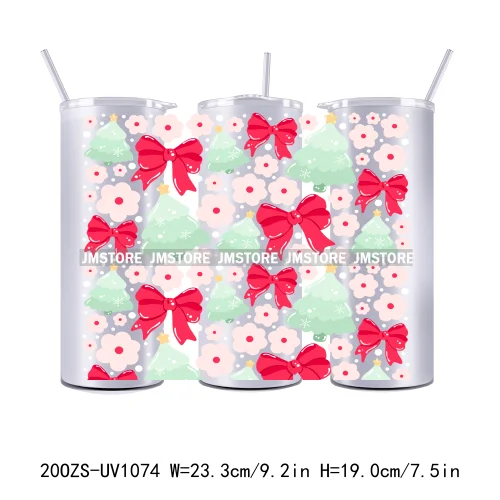 Girly Holiday Christmas Trees 20OZ Tumbler Wraps Ready To Ship UV DTF Transfer Stickers Waterproof Prints For Skinny Tumbler