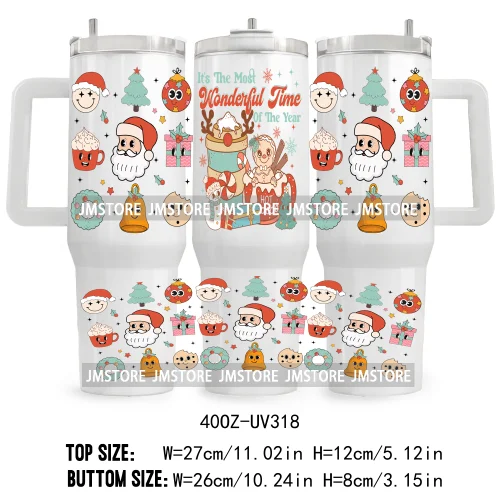 Hot Cocoa And Christmas Movies UV DTF Tumbler Wrap Transfer Stickers Custom Labels 40OZ Wraps Waterproof Christmas Gingerbread