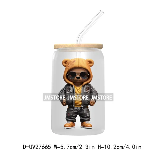 Colorful Urban Streetwear Bear UV DTF Transfer Stickers Decals For Libbey Cold Cups Mugs Tumbler Waterproof Logo Hip Hop Animals